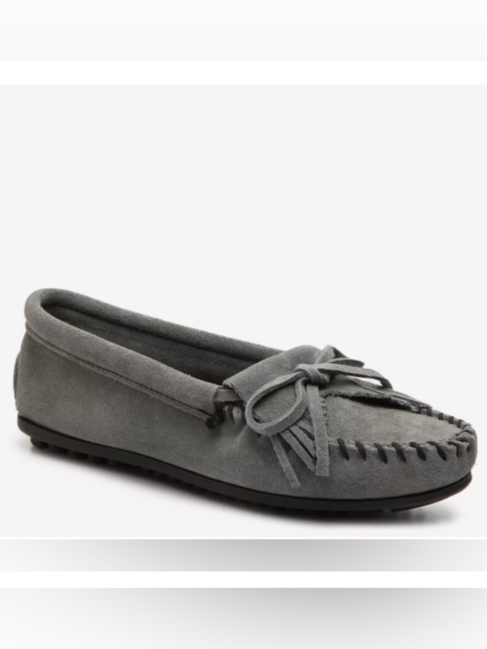 Minnetonka Women's Kilty Suede Hardsole Moccasin Size 6.5 Gray/ Stone